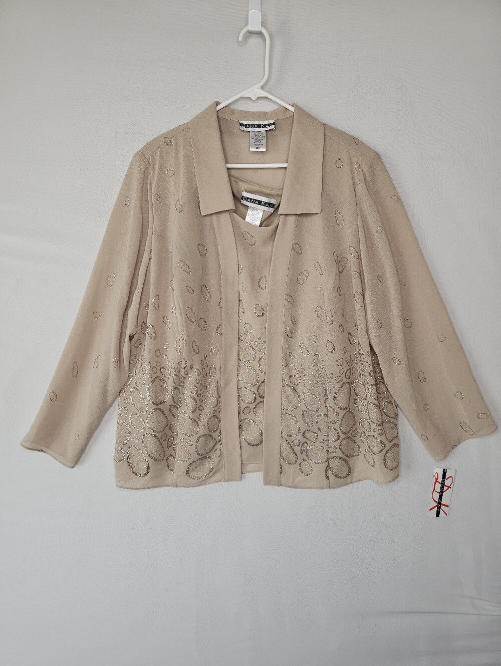 NWT Dana Kay Tan / Beige Embellished 2-Piece Set (Jacket & Tank) - Size 20W